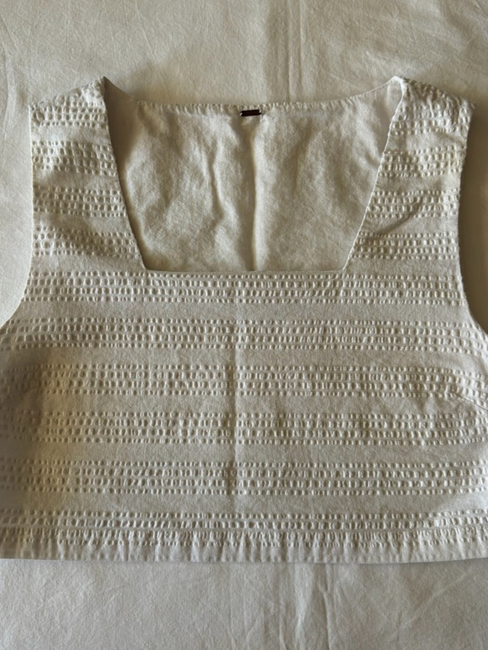 Free People Cream Textured Square-Neck Tank